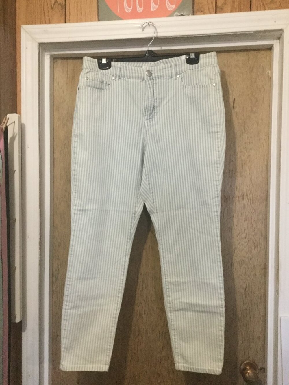 NWT Tribal Jeans Audrey blue and white stripes size 12 mid rise ankle jeggings